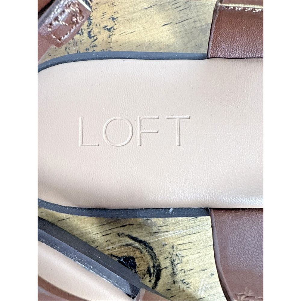 LOFT Brown Sandals Size 9 NWOB Strappy Casual Gold Embellished Buckle Square Toe - Picture 5 of 8